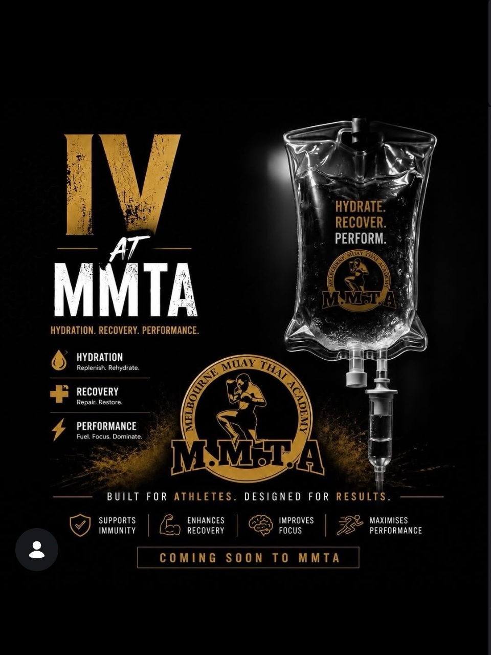 MMTA poster: IV at MMTA — hydration, recovery, performance. Coming soon.